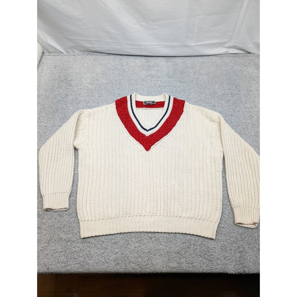 Vtg 80s Erika Classics Cricket Sweater Large Made in Hong Kong V-Neck Preppy Y2K